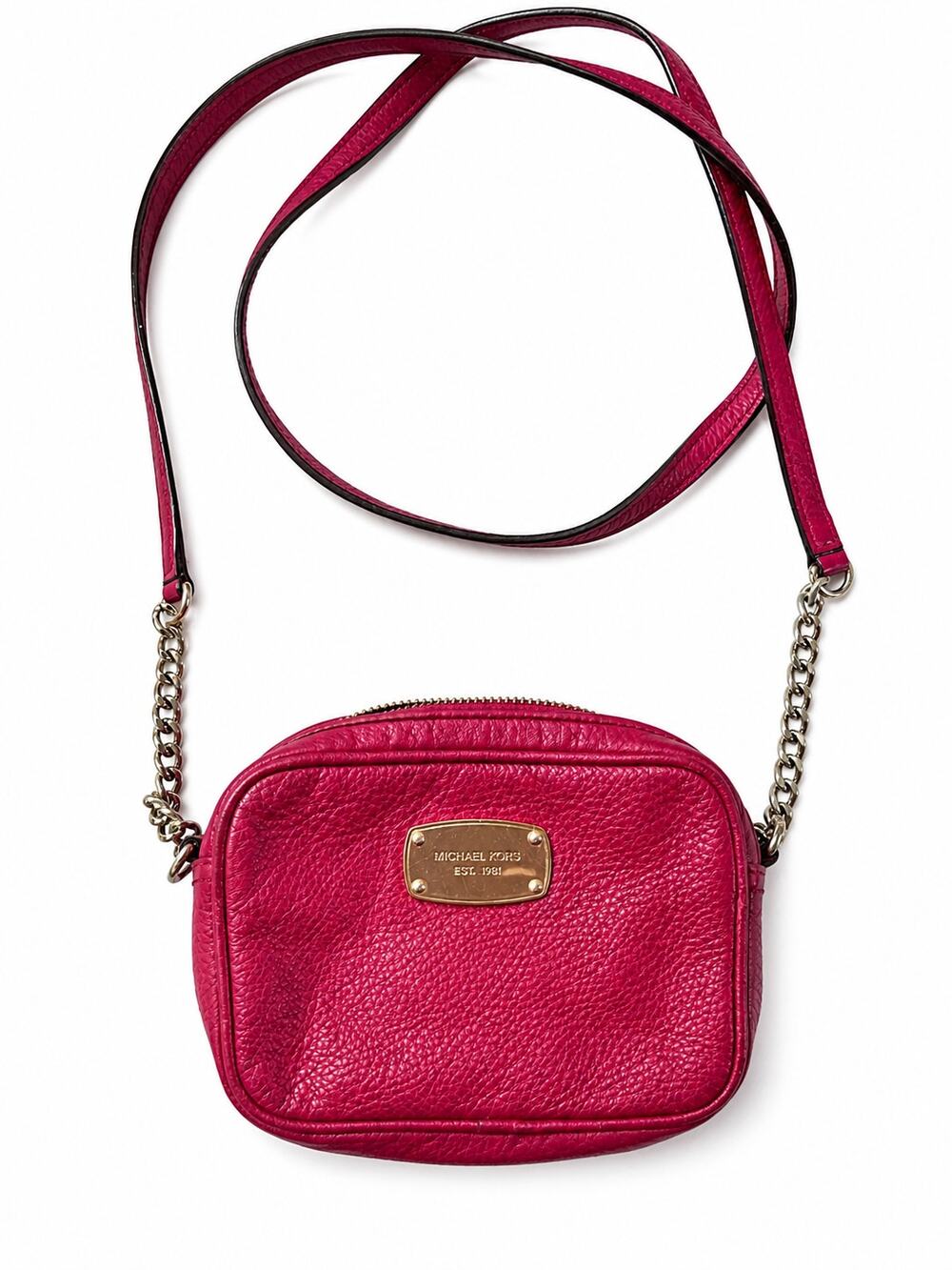 Michael Kors Small Crossbody Bag Pink Pebbled Leather Chain Strap